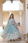 KA 1078 Faux Georgette With Embroidery Zari Sequins Work Gown With Dupatta Wholesale In India  